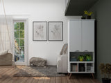Manhattan Comfort Hampton Off White and Maple Cream 6-Shelf Office Cabinet