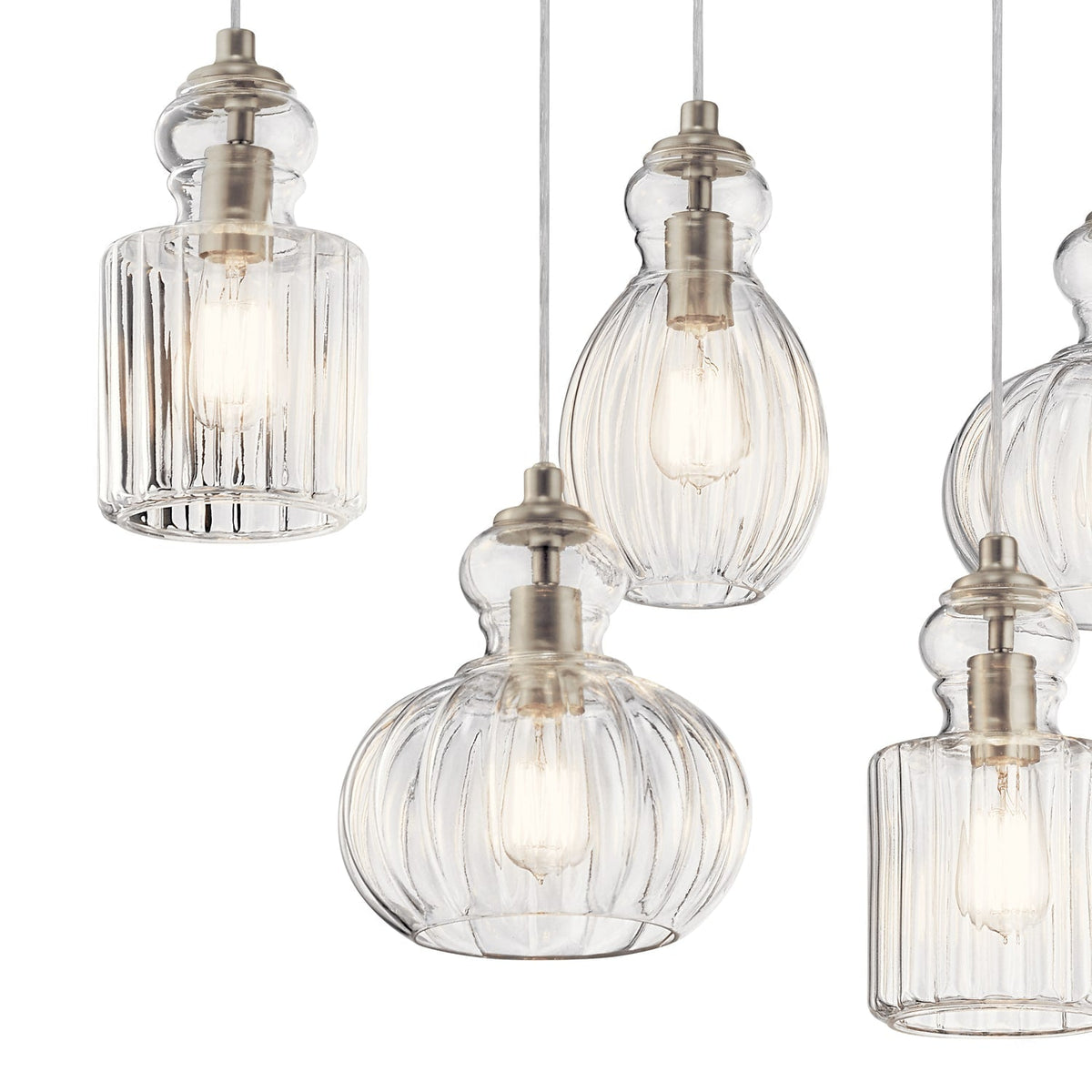 Kichler Riviera 6-Light Brushed Nickel Transitional Ribbed Glass Large Hanging Multi-light