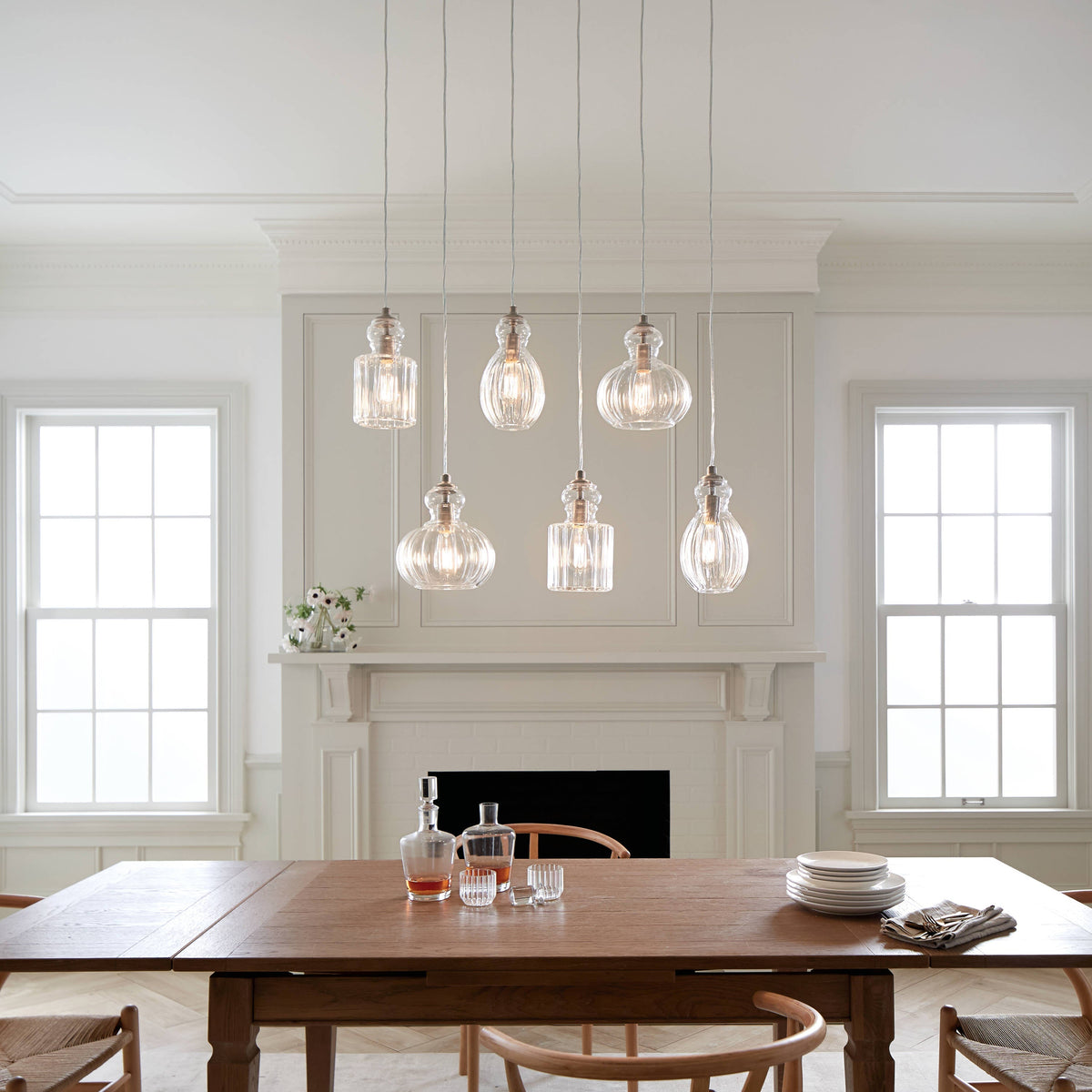 Kichler Riviera 6-Light Brushed Nickel Transitional Ribbed Glass Large Hanging Multi-light