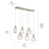 Kichler Riviera 6-Light Brushed Nickel Transitional Ribbed Glass Large Hanging Multi-light