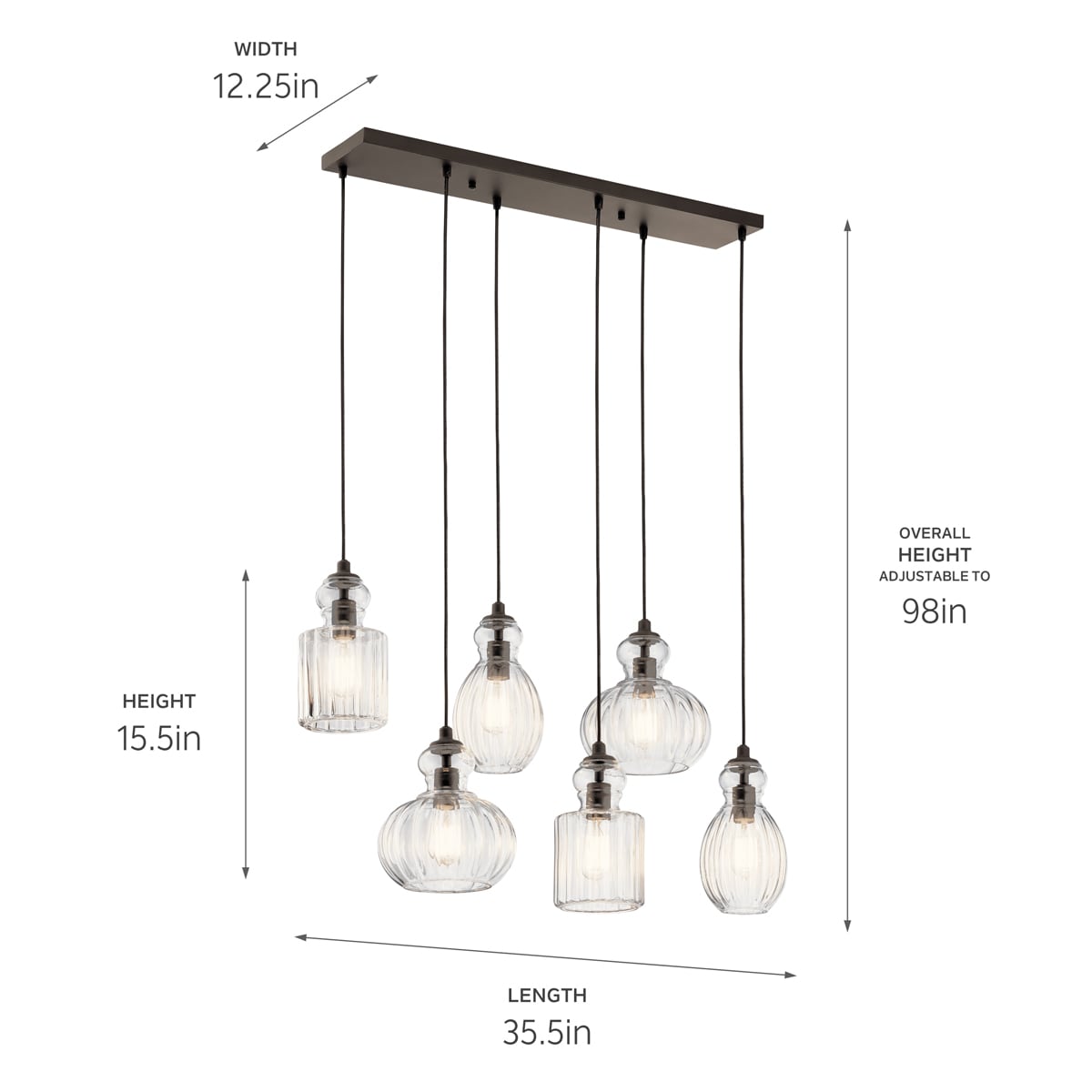 Kichler Riviera 6-Light Olde Bronze Transitional Ribbed Glass Large Hanging Multi-light