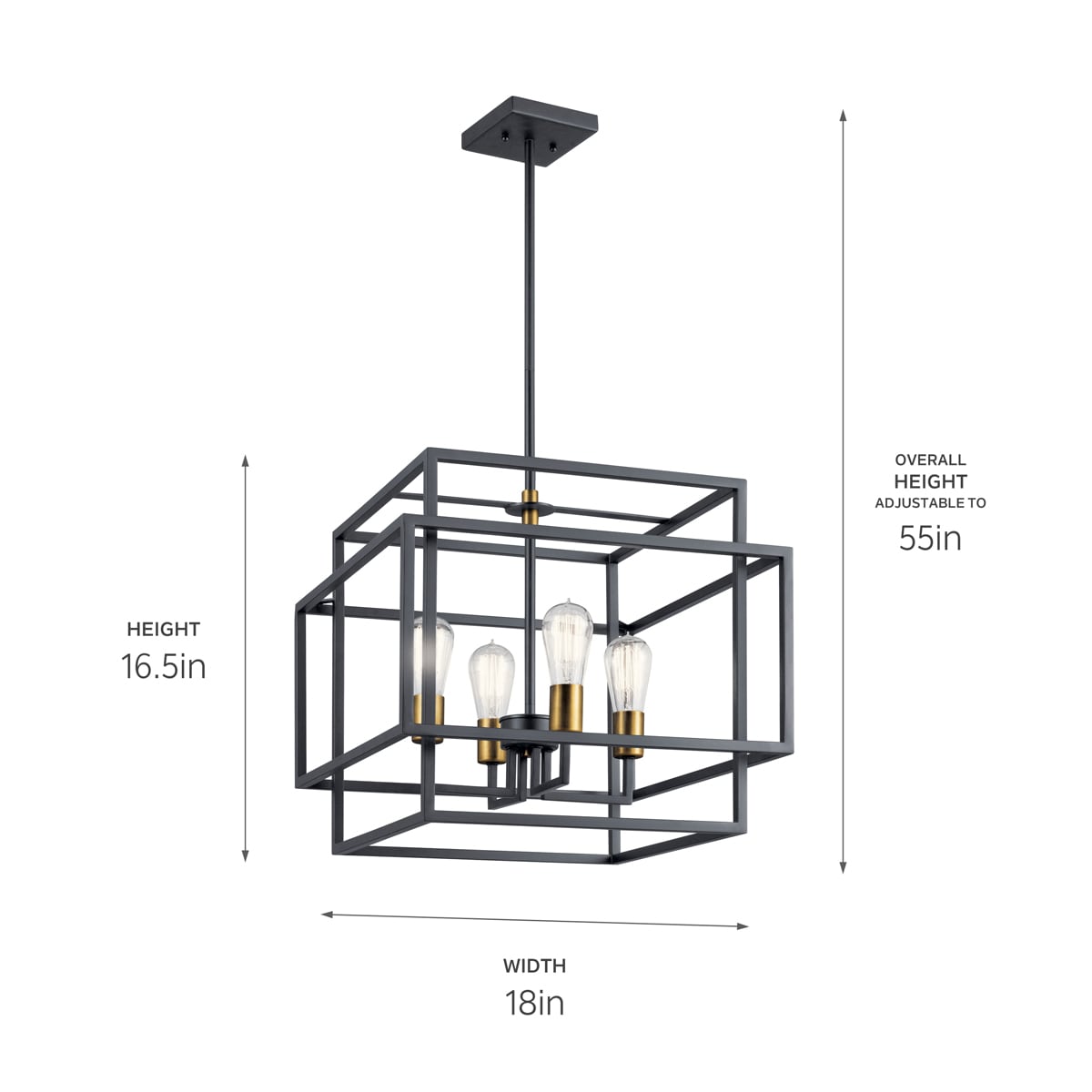 Kichler Taubert 4-Light Black Mid-century Geometric Medium Hanging Pendant Light