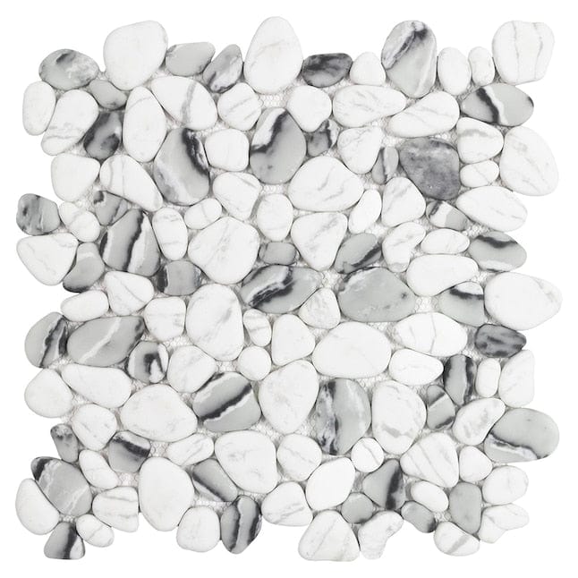 Elida Ceramica Pebble Creek Marble 12-in x 12-in Carrara-look Glass Pebble Marble Look Floor and Wall Tile (0.99-sq. ft/ Piece)
