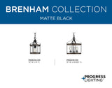 Progress Lighting Brenham 3-Light Matte Black Farmhouse Seeded Glass Cylinder Medium Indoor/Outdoor Hanging Pendant Light