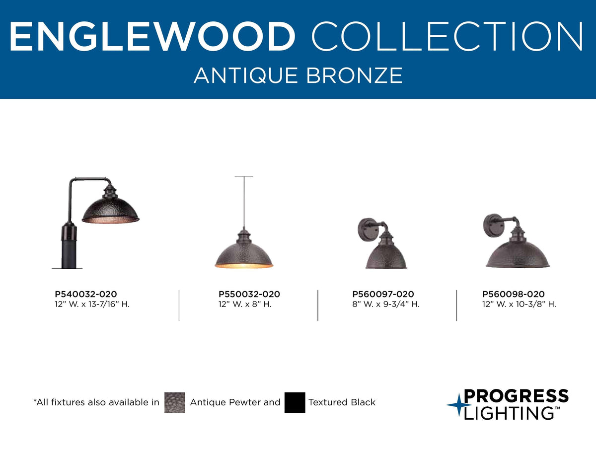 Progress Lighting Englewood Antique Bronze Farmhouse Dome Pendant Light, 12-in W x 8-in H