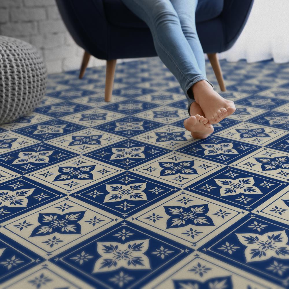 Perfection Floor Tile Geo Collection Blue Lotus/Satin 20-in x 20-in Water-Resistant Interlocking Luxury Vinyl Tile Flooring, 16.7-sq ft Carton