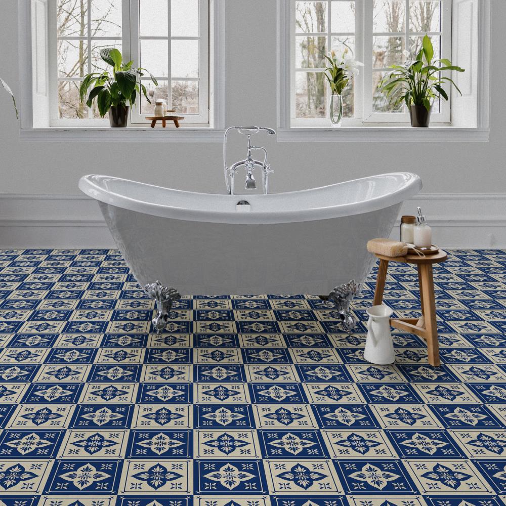 Perfection Floor Tile Geo Collection Blue Lotus/Satin 20-in x 20-in Water-Resistant Interlocking Luxury Vinyl Tile Flooring, 16.7-sq ft Carton