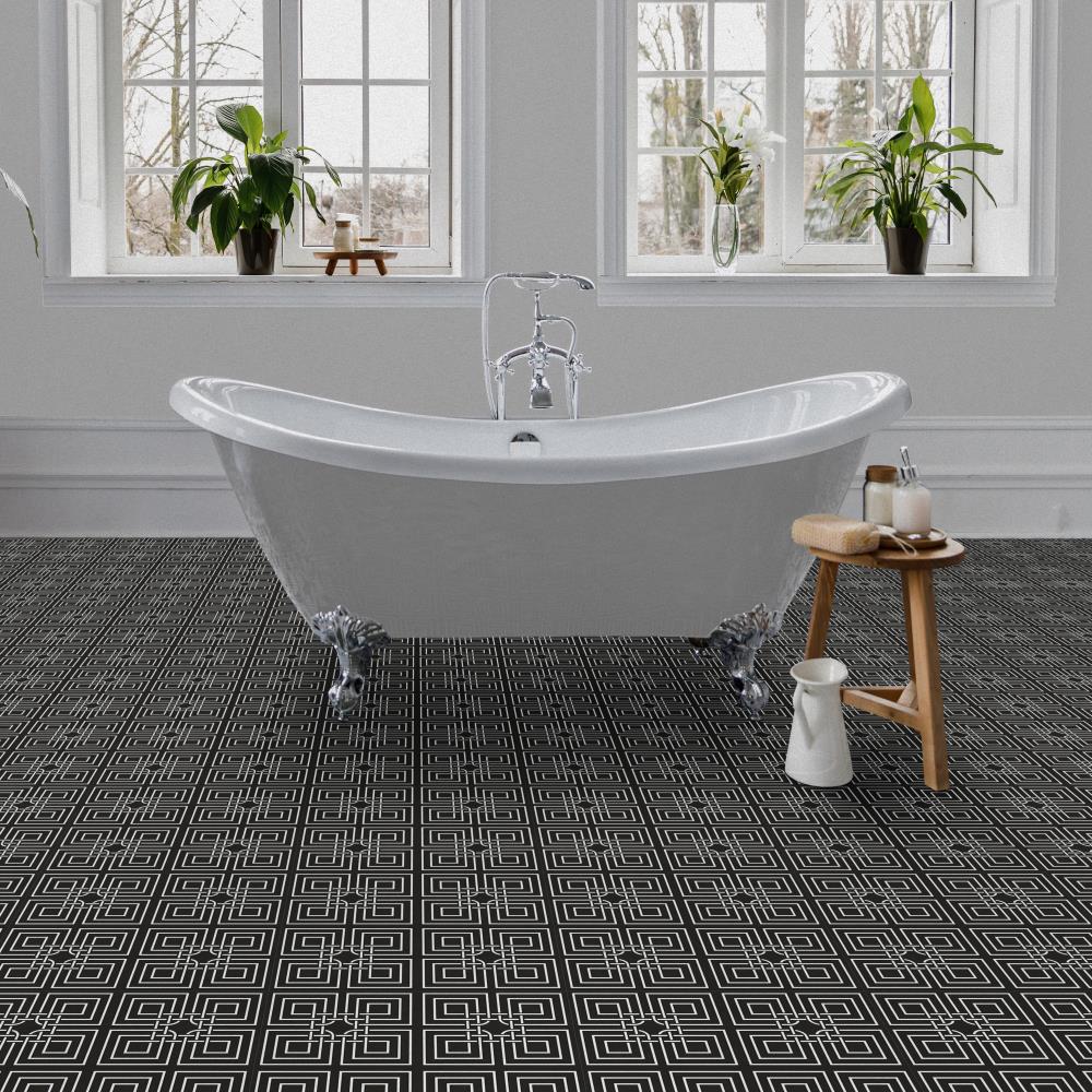 Perfection Floor Tile Geo Collection Master Knot Black/Satin 20-in x 20-in Water-Resistant Interlocking Luxury Flooring, 16.7-sq ft Carton