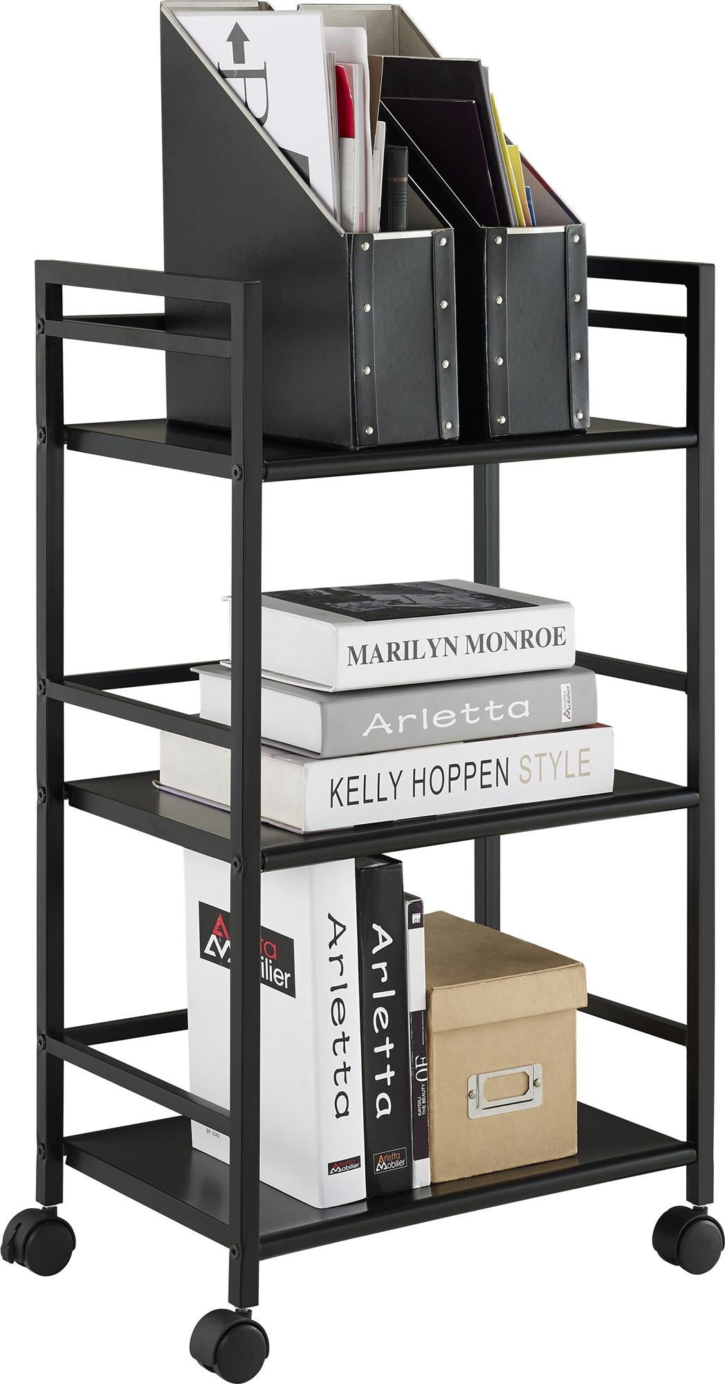 Ameriwood Home Black Composite Base with Composite Top Rolling Kitchen Cart (16.85-in x 11.4-in x 29.9-in)
