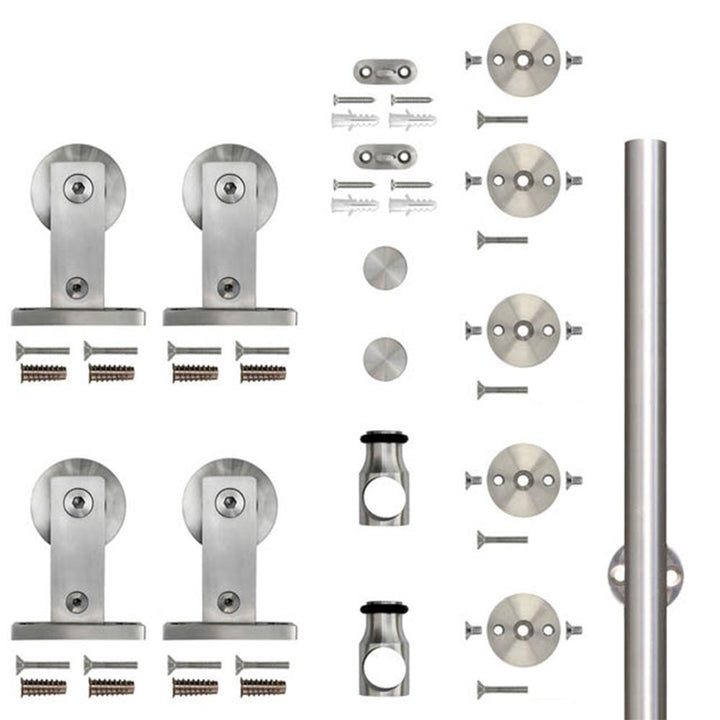 96 in. Stainless Steel Sliding Barn Door Hardware Kit for Double Wood Doors - Super Arbor