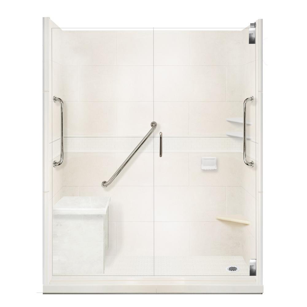 Classic Freedom Grand Hinged 36 in. x 60 in. x 80 in. Left Drain Alcove Shower Kit in Natural Buff and Chrome - Super Arbor