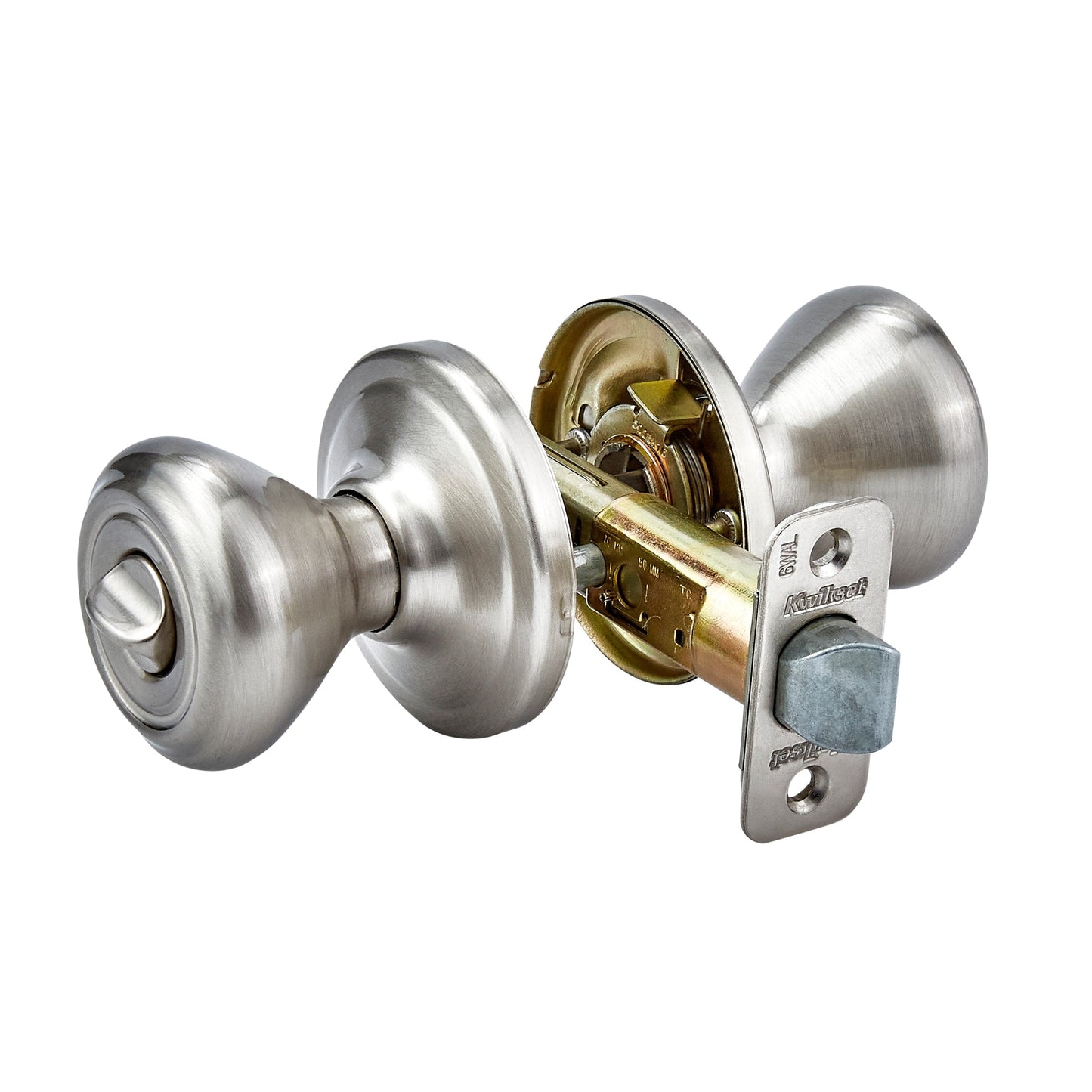 Kwikset Cameron Satin Nickel Privacy Door Knob, ANSI/BHMA Grade 2, Fits 1-3/8 to 1-3/4 in Doors