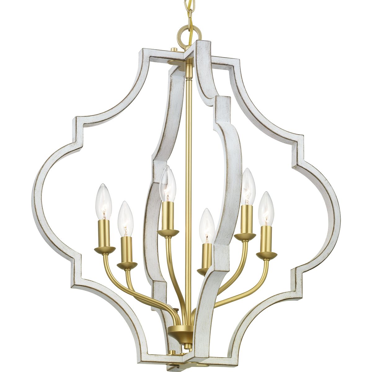 Progress Lighting Teigen 6-Light Antique White and Vintage Gold Transitional Geometric Large Hanging Pendant Light