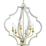 Progress Lighting Teigen 6-Light Antique White and Vintage Gold Transitional Geometric Large Hanging Pendant Light