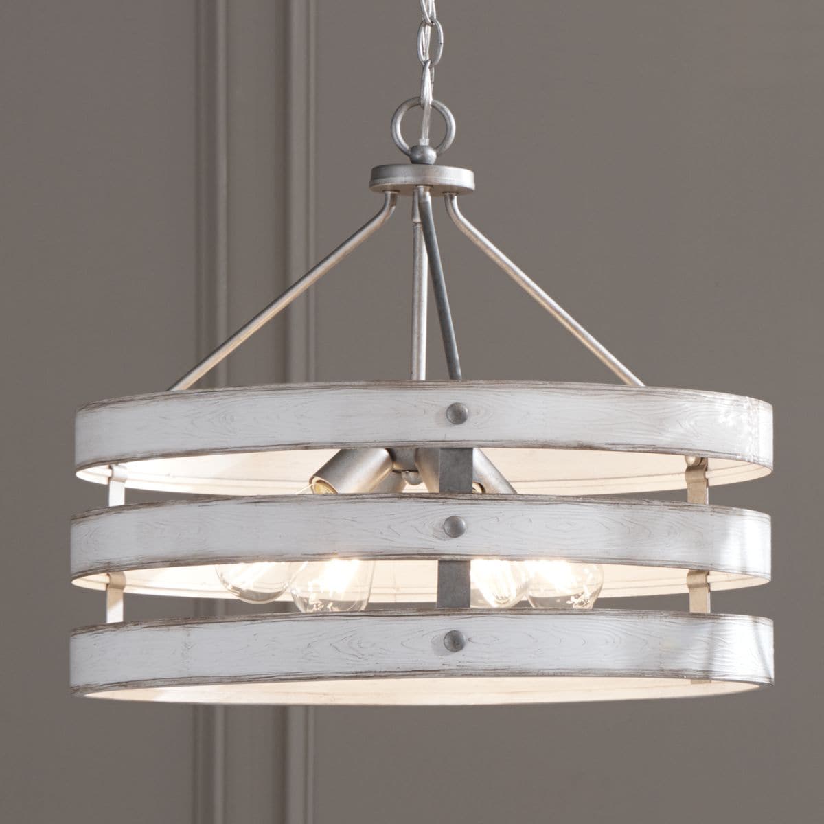Progress Lighting Gulliver 4-Light Galvanized Farmhouse Drum Medium Hanging Pendant Light