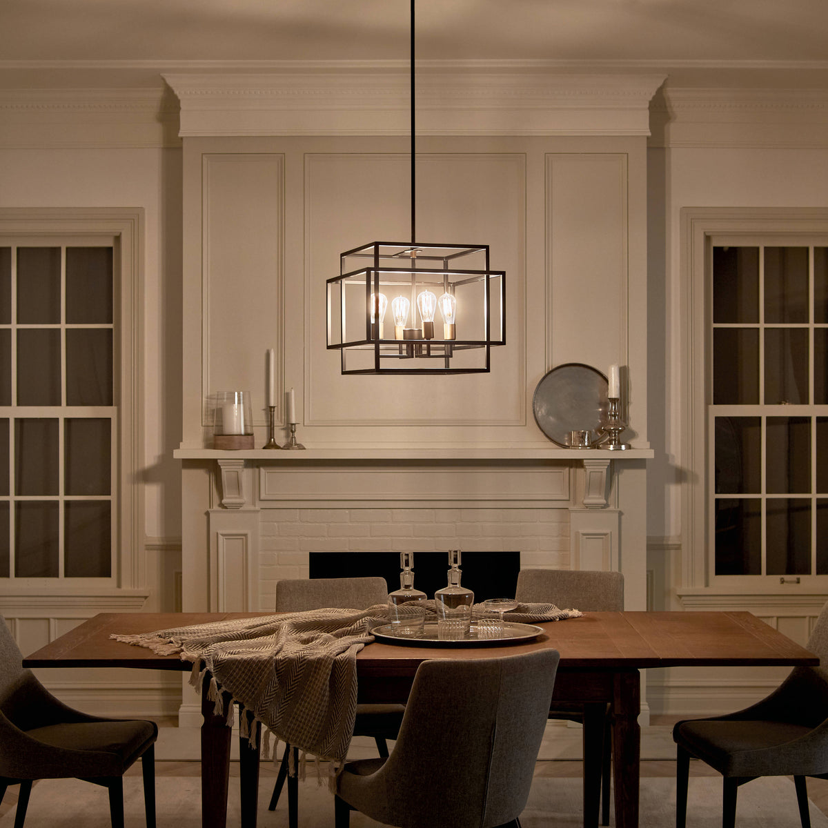 Kichler Taubert 4-Light Black Mid-century Geometric Medium Hanging Pendant Light