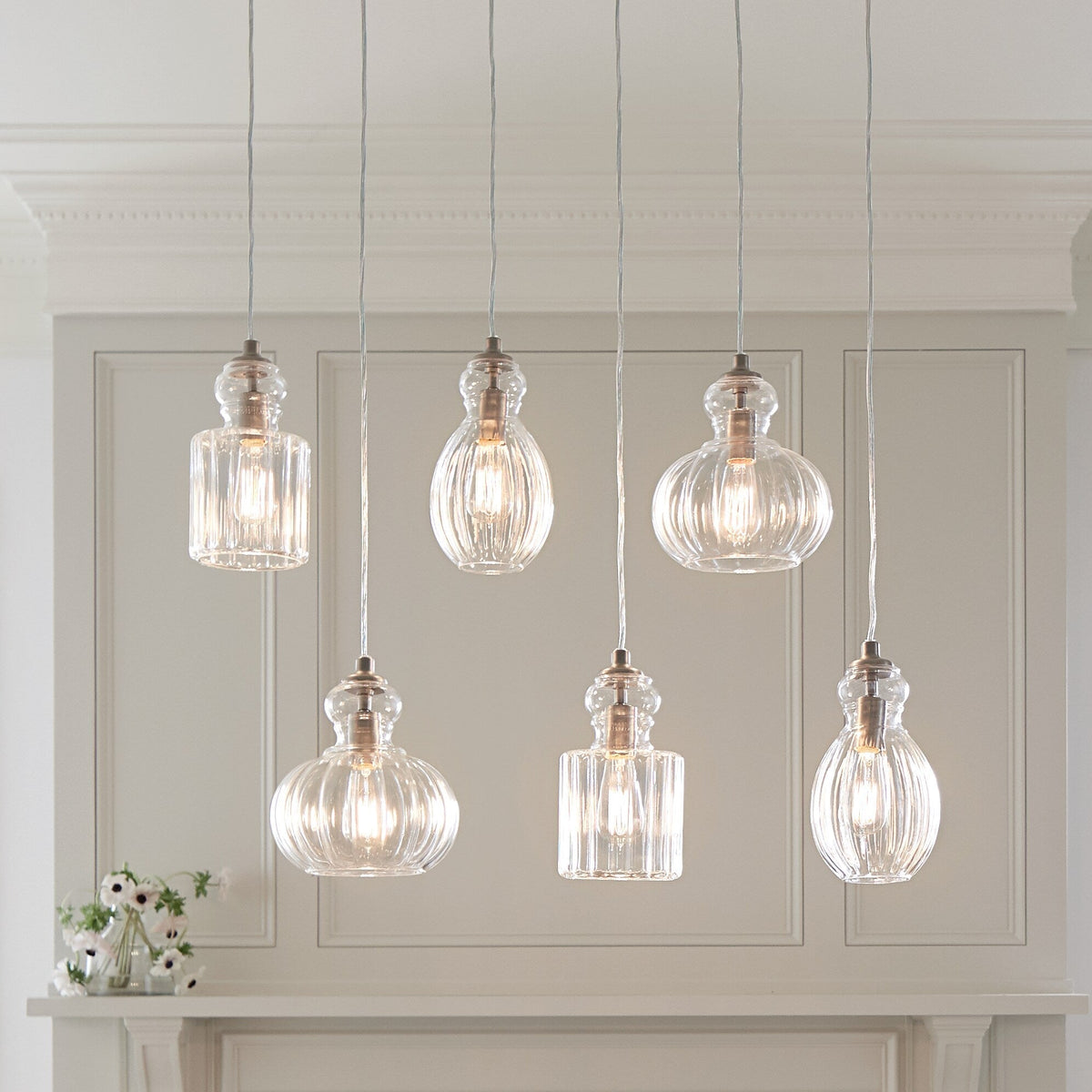 Kichler Riviera 6-Light Brushed Nickel Transitional Ribbed Glass Large Hanging Multi-light