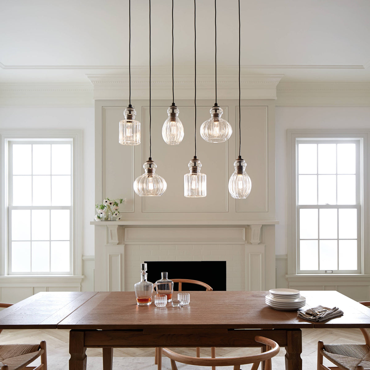 Kichler Riviera 6-Light Olde Bronze Transitional Ribbed Glass Large Hanging Multi-light