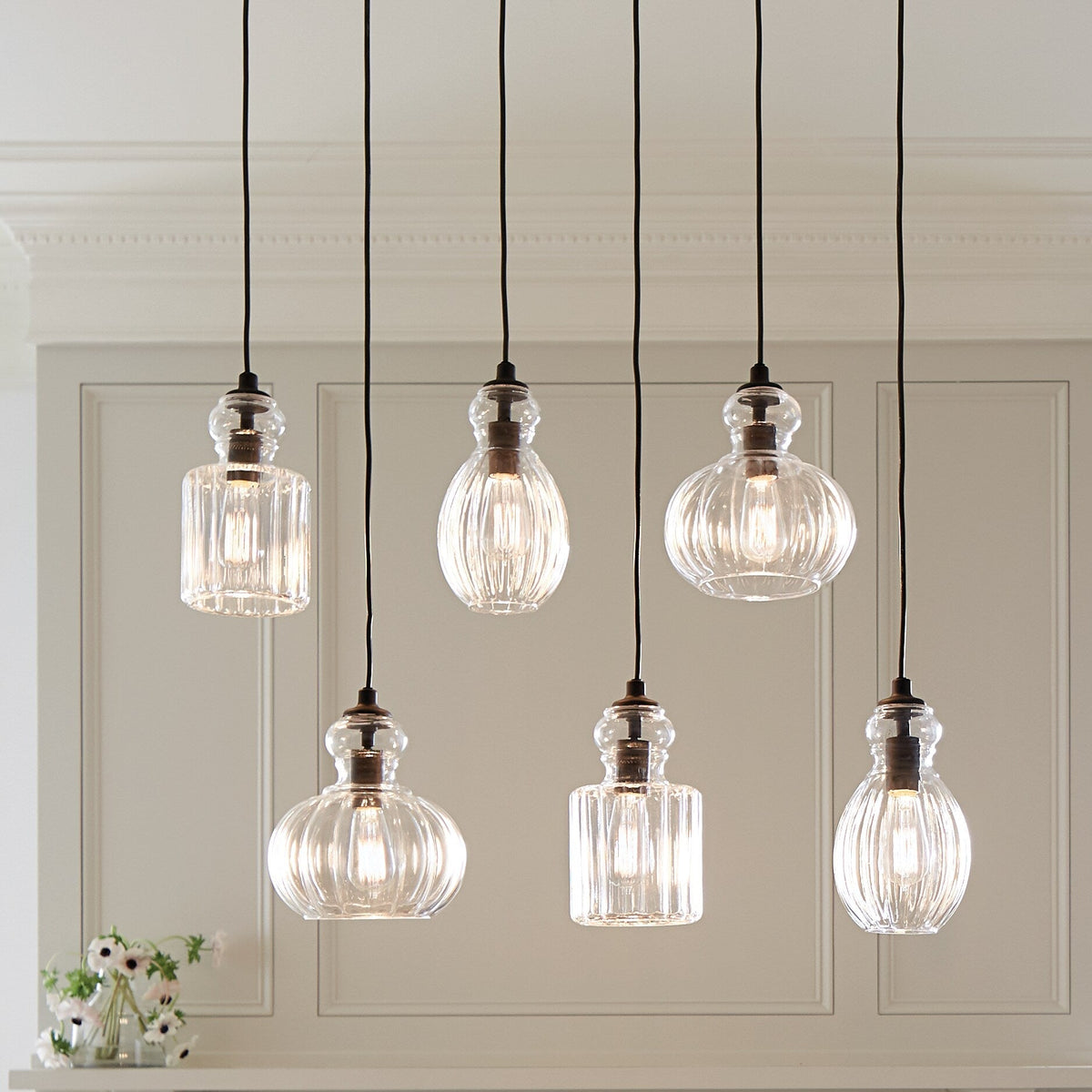 Kichler Riviera 6-Light Olde Bronze Transitional Ribbed Glass Large Hanging Multi-light