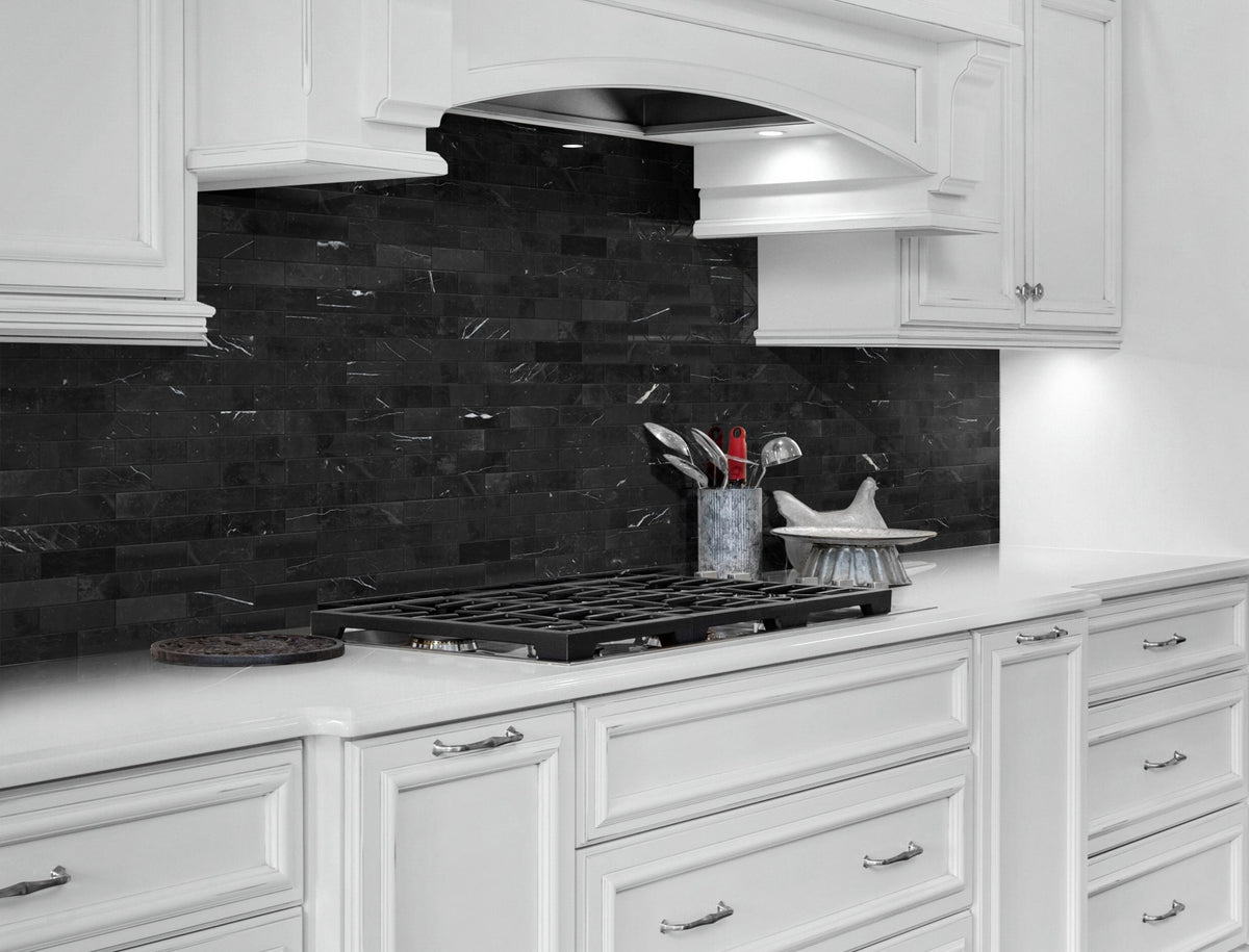 Satori Nero 12-in x 12-in Polished Natural Stone Marble Look Mosaic Wall Tile (0.97-sq. ft/ Piece)