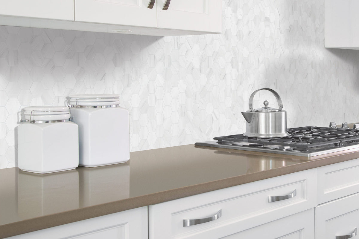 Satori Bianco Dolomite 12-in x 12-in Polished Natural Stone Marble Look Hexagon Mosaic Wall Tile (0.96-sq. ft/ Piece)
