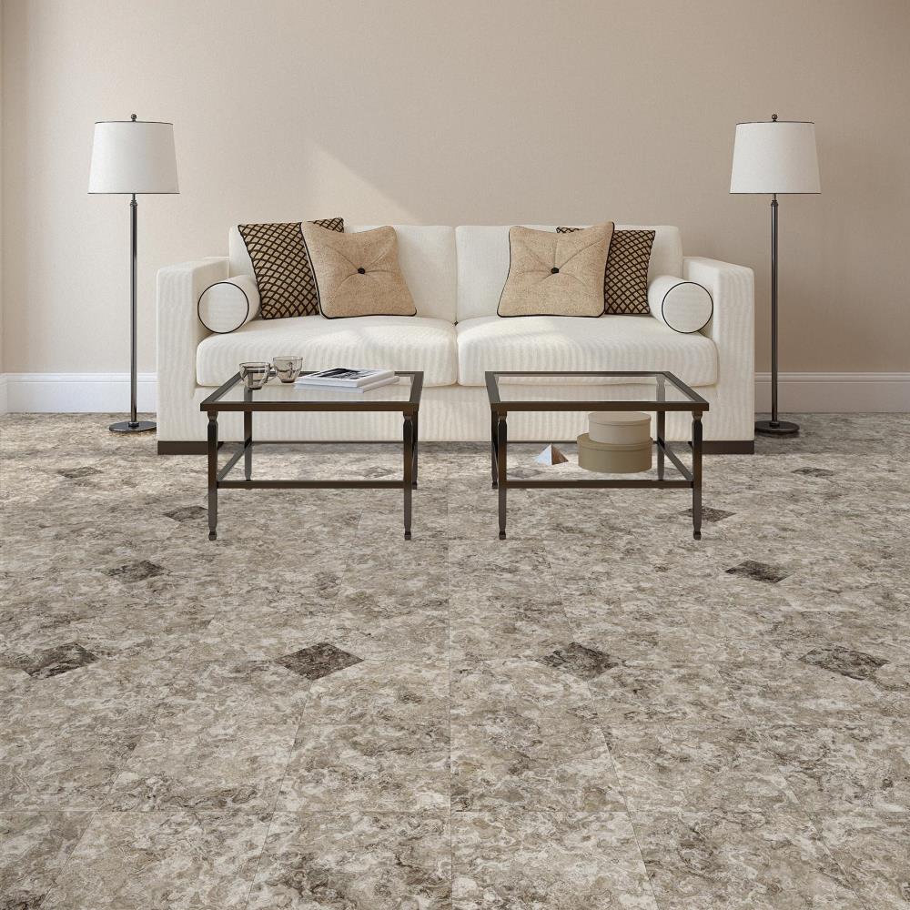 Perfection Floor Tile Breccia Collection Breccia Crema/Satin 20-in x 20-in Water-Resistant Interlocking Luxury Flooring, 16.7-sq ft Carton