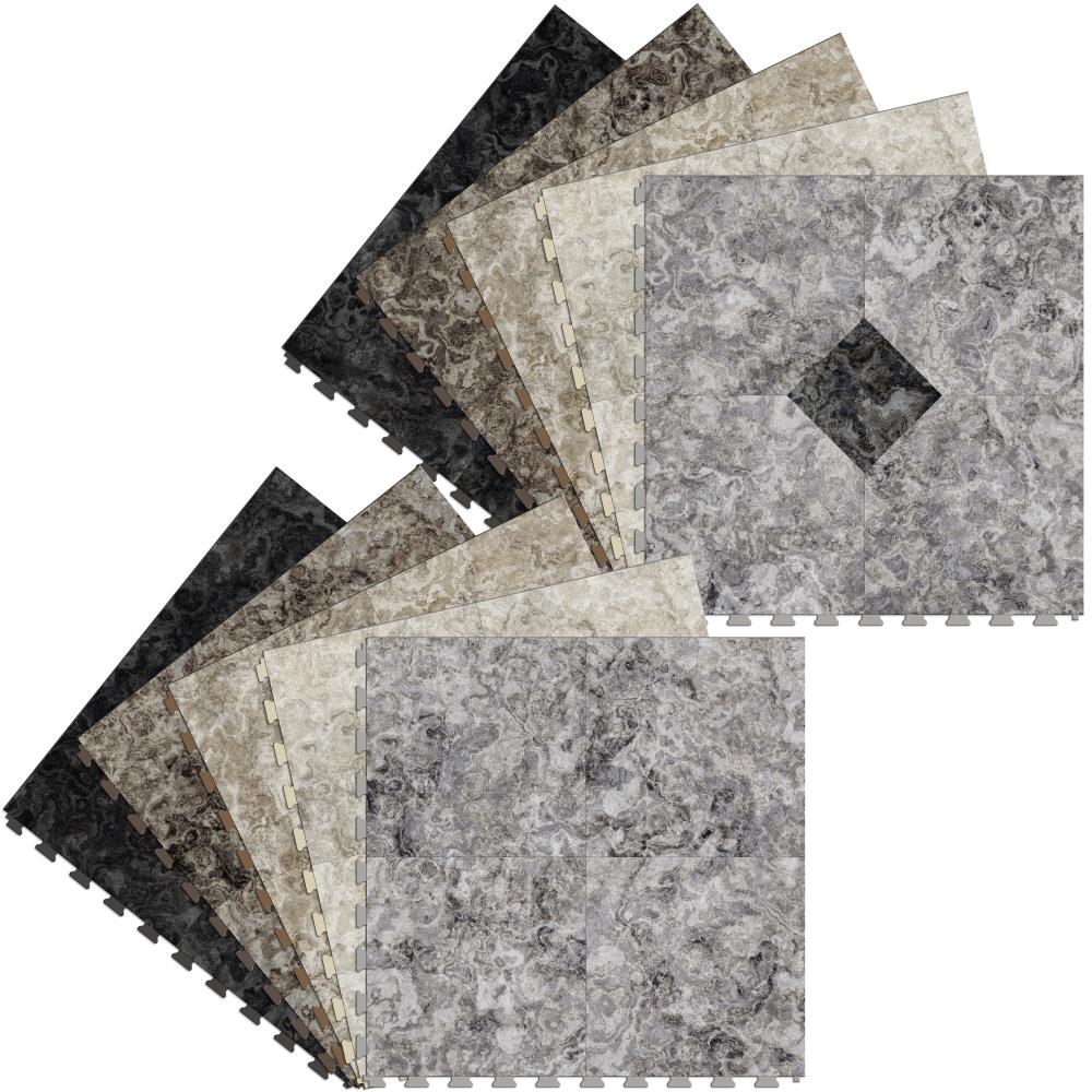 Perfection Floor Tile Breccia Collection Breccia Crema Primo/Satin 20-in x 20-in Water Resistant Interlocking Luxury Flooring, 16.7-sq ft Carton