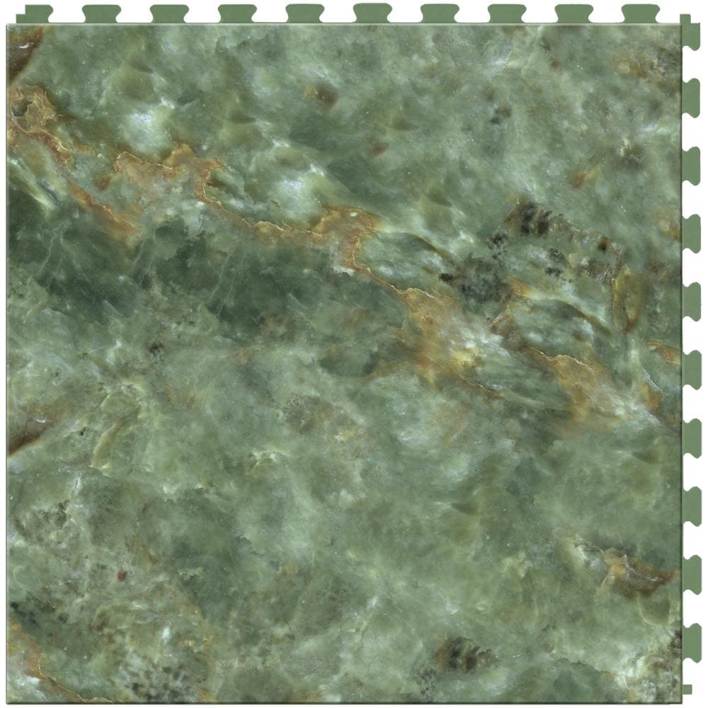 Perfection Floor Tile Sample – Gemstone Collection Verde Stone/Satin Water-Resistant Marble-Look Interlocking Vinyl Tile, 20 in x 20 in, 5 mm