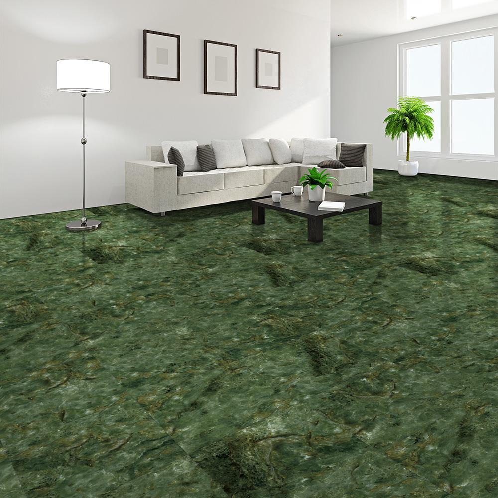 Perfection Floor Tile Sample – Gemstone Collection Verde Stone/Satin Water-Resistant Marble-Look Interlocking Vinyl Tile, 20 in x 20 in, 5 mm