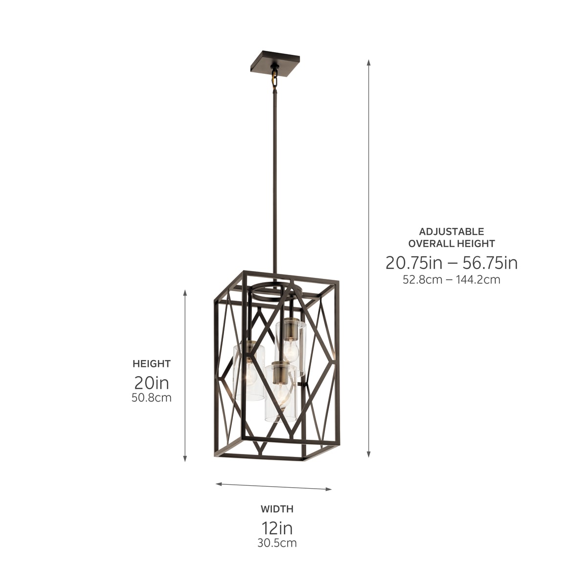 Kichler Solander 3-Light Olde Bronze Traditional Clear Glass Geometric Medium Hanging Pendant Light