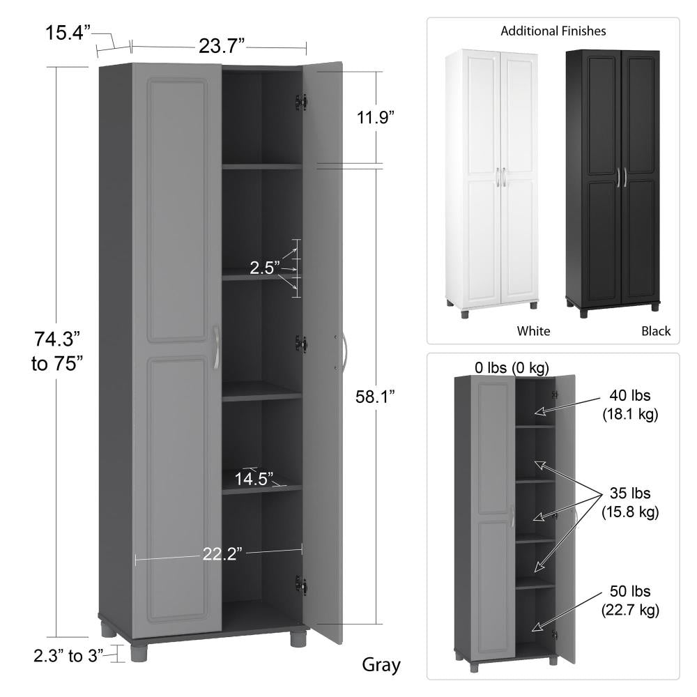 Ameriwood Home Kendall 23.68-in W x 75-in H x 15.37-in D Freestanding Composite Wood Garage Cabinet in Black
