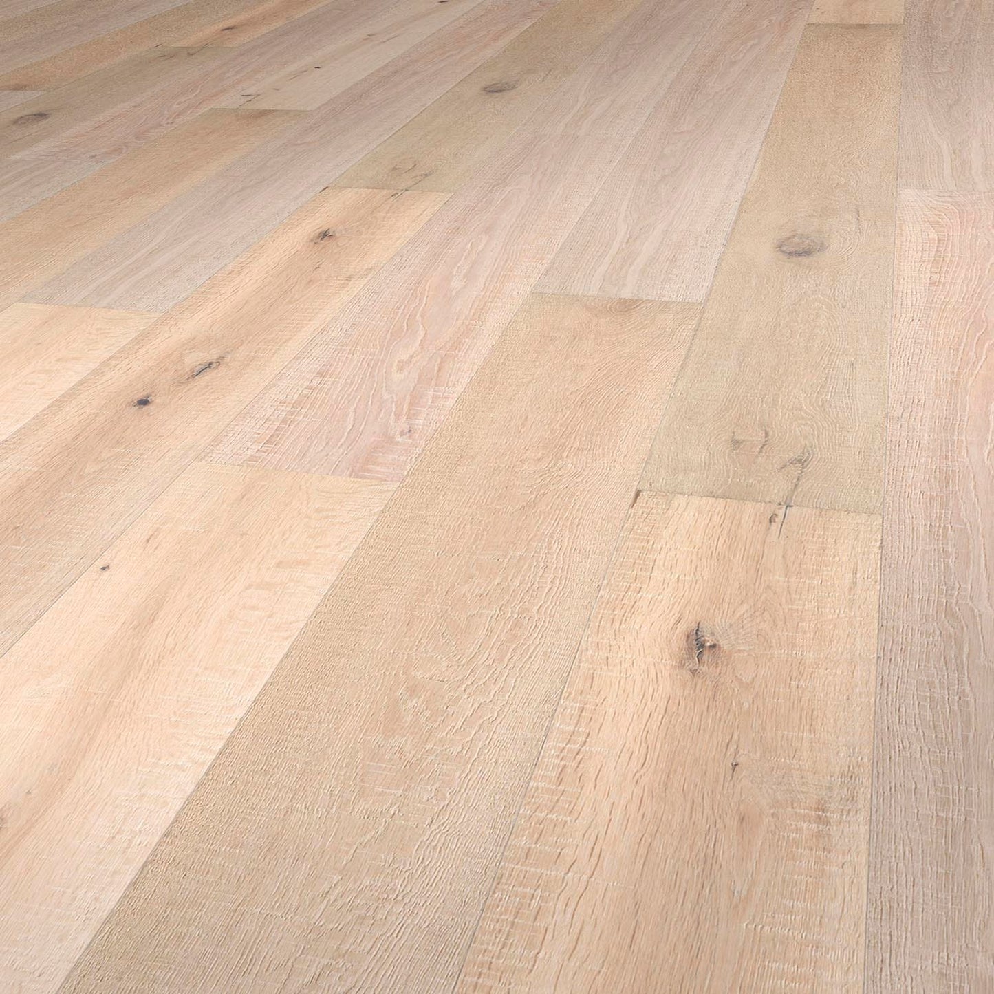 Flooors by LTL Oak Oak rustic, brushed, hand scraped, white oiled hardwood flooring — carton and plank detail