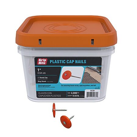 Grip-Rite Plastic Cap Roofing Nails 1" 3000/Bucket Mill