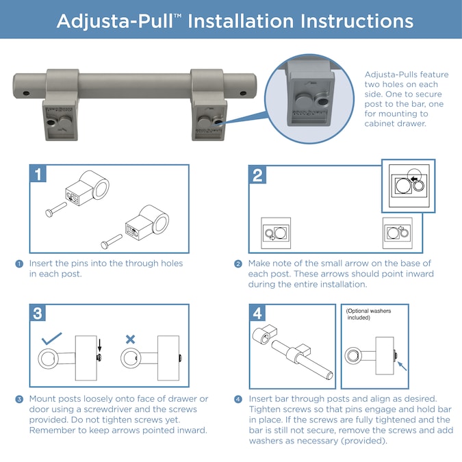 Brainerd Industrial Bar Adjusta-Pull 1-3/8-in to 4-in (35 Mm To 102 mm) Center to Center Satin Nickel (Matte) Adjustable Dual Mount Rectangular Bar Drawer Pull