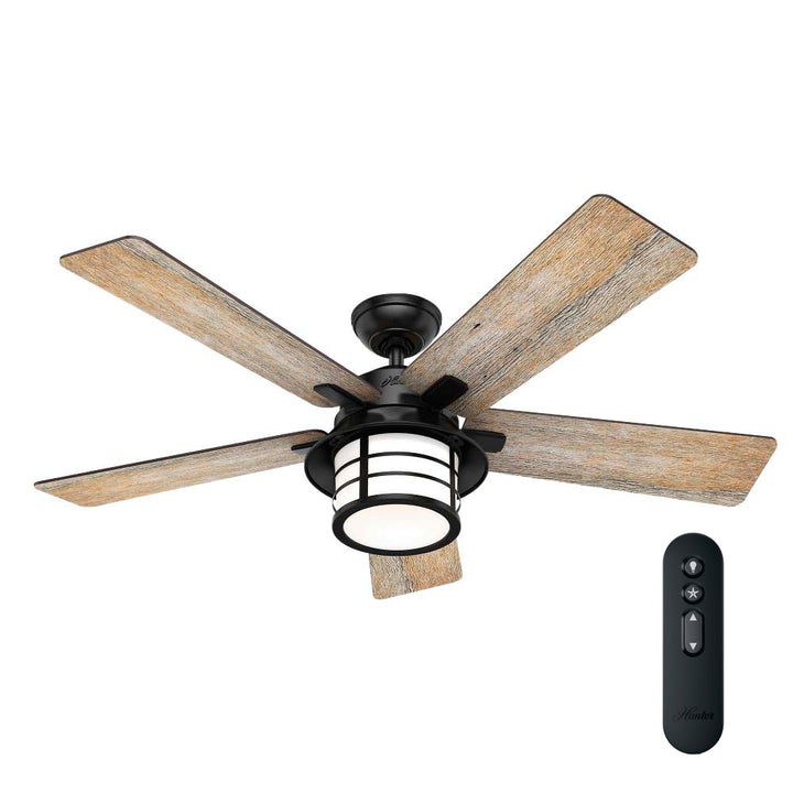 Hunter Lantern Bay LED 54-in Matte Black Indoor/Outdoor Ceiling Fan with Light and Remote, 5-Blade