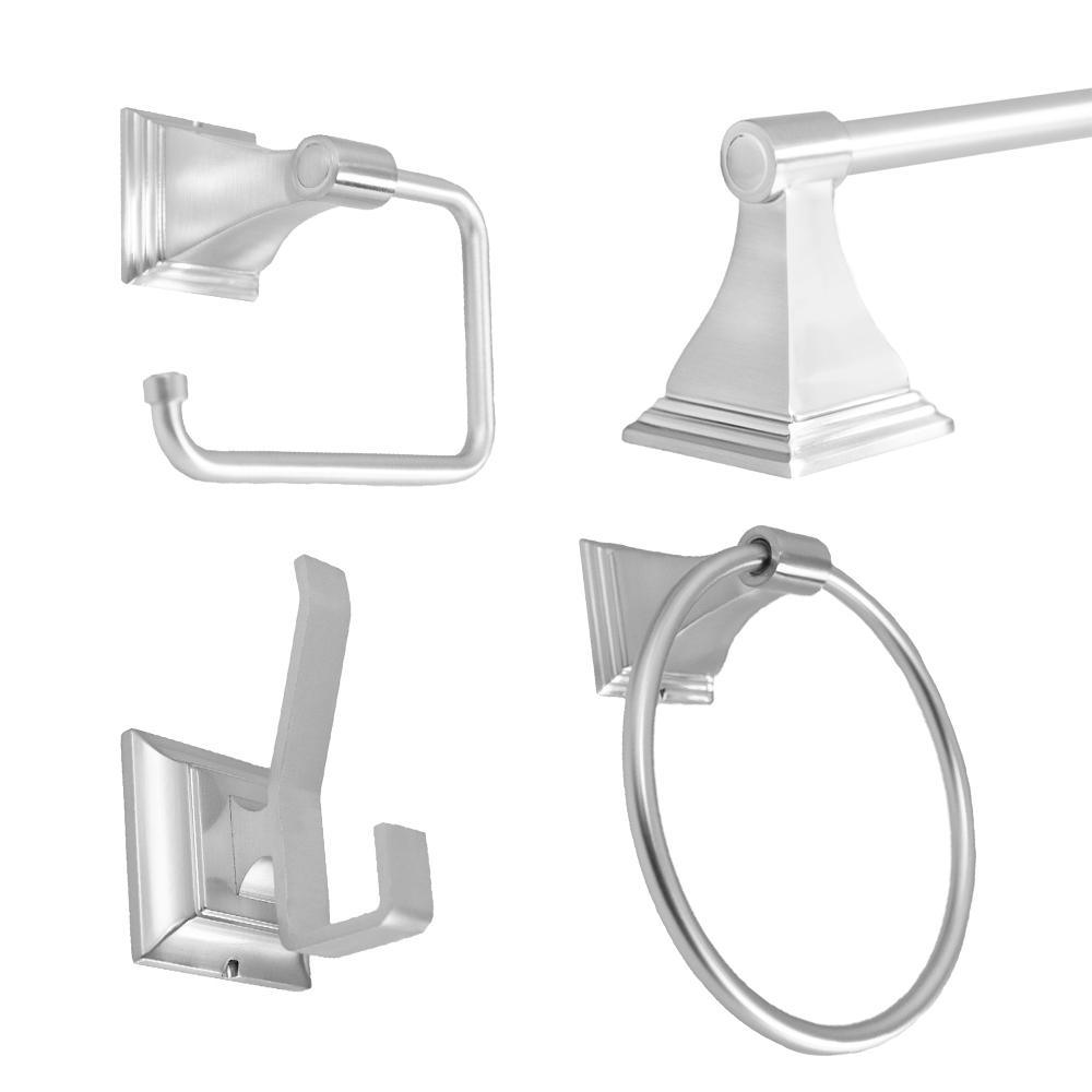 Leonard Collection 4-Piece Bathroom Hardware Kit in Satin Nickel - Super Arbor