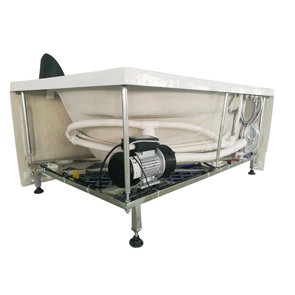 59 in. Acrylic Left Drain Corner Apron Front Whirlpool Bathtub in White - Super Arbor