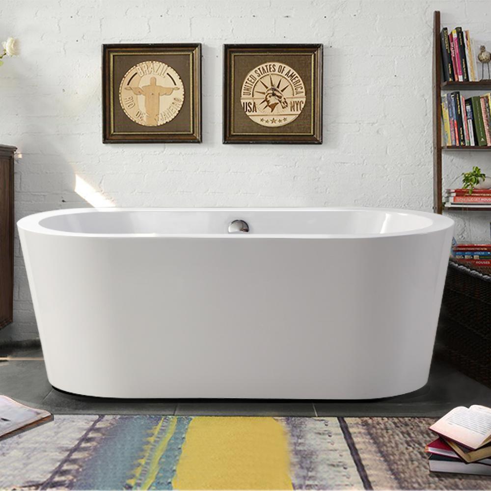 Lorient 59 in. Acrylic Flatbottom Freestanding Bathtub in White - Super Arbor