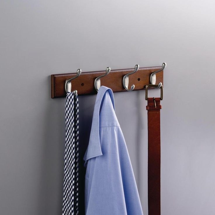 15.85 in. Bark and Satin Nickel Heavy-Duty Coat and Hat Hook Rack
