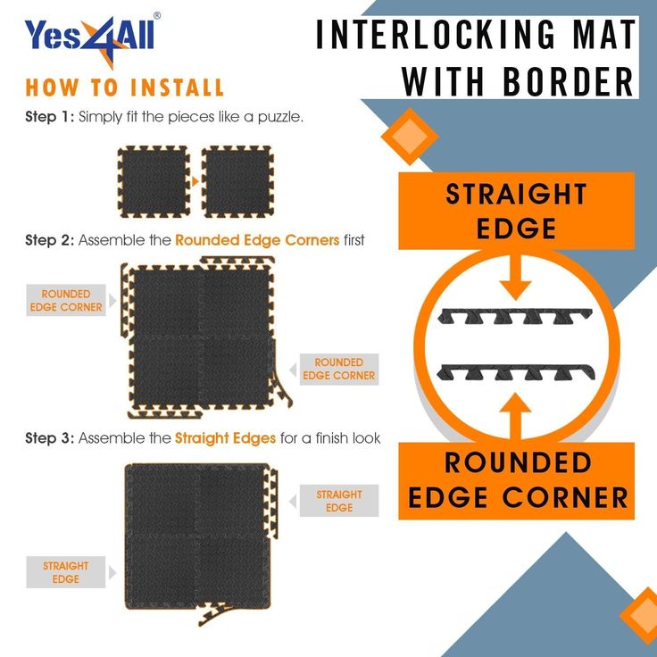 Yes4All Interlocking Exercise Foam Mats with Border, 12 Sq Ft, Black