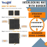 Yes4All Interlocking Exercise Foam Mats with Border, 12 Sq Ft, Black