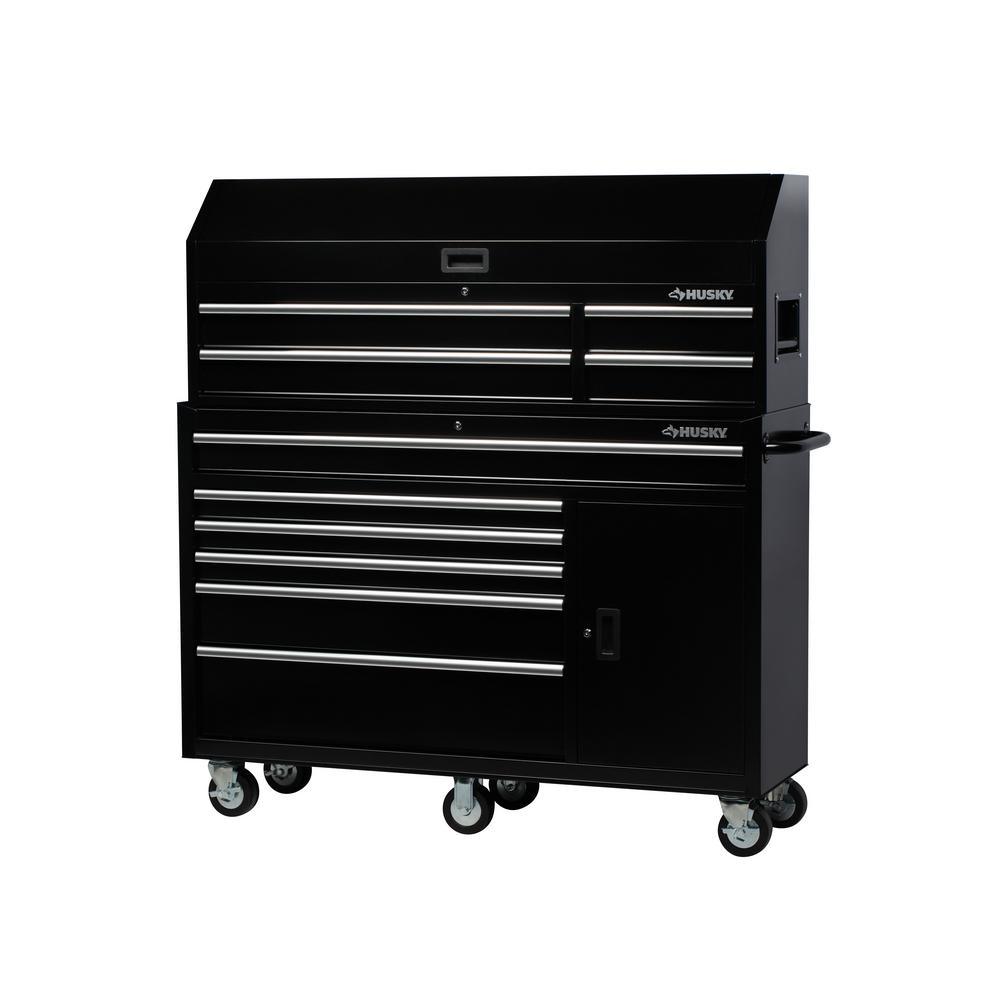 61 in. W x 15.8 in. D 4-Drawer Tool Chest with Power Strip in Black