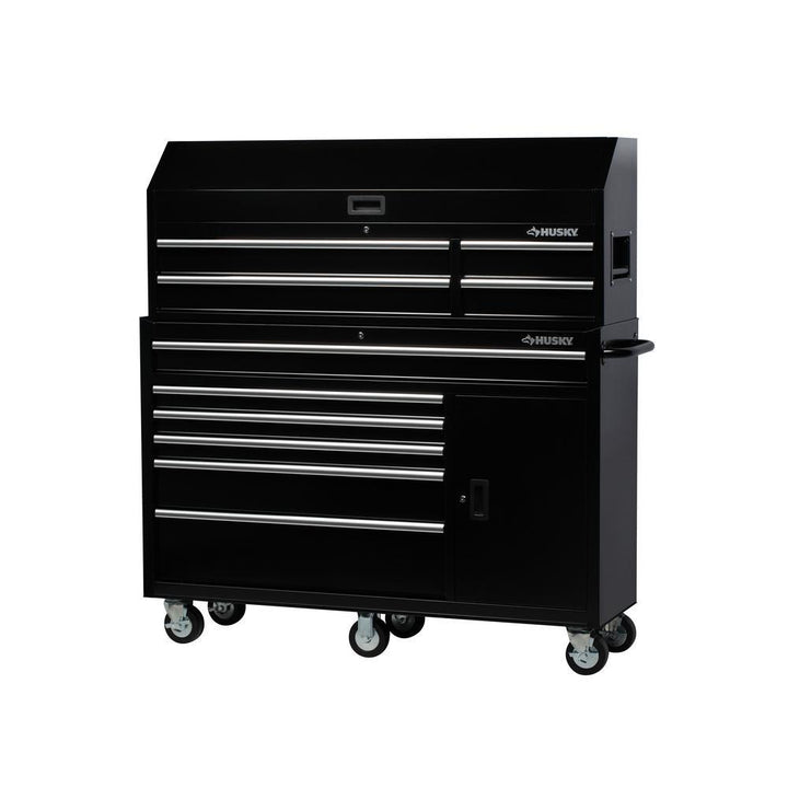 61 in. W 10-Drawer 1-Door Combination Tool Chest and Rolling Cabinet Set in Gloss Black