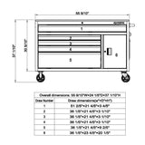 56 in. W 5-Drawer 1-Door, Deep Tool Chest Mobile Workbench in Gloss Gray with Hardwood Top