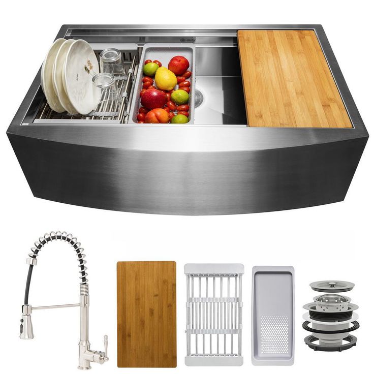 Handmade All-in-One Farmhouse Stainless Steel 33 in. x 22 in. Single Bowl Kitchen Sink w/ Spring Neck Faucet, Accessory