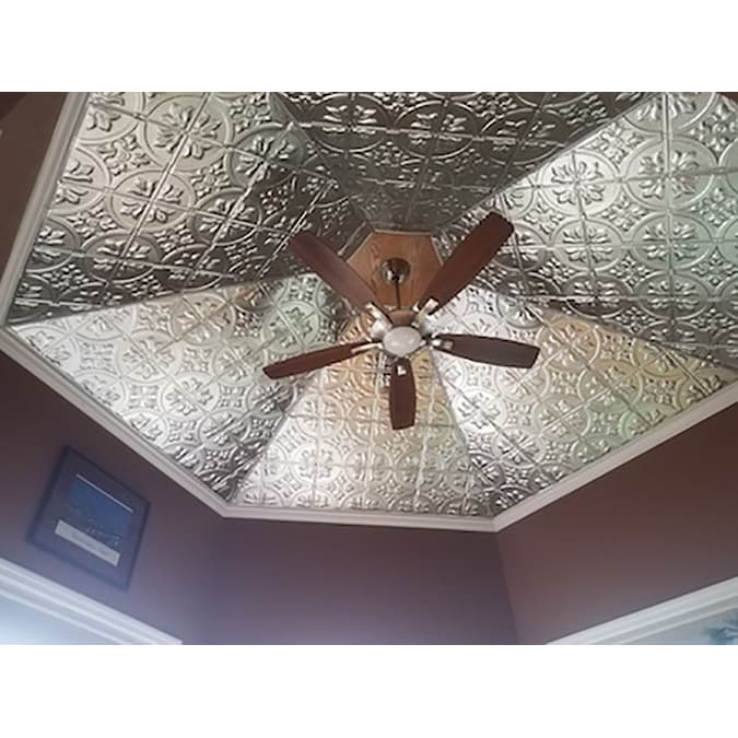 American Tin Ceilings 2-ft x 2-ft Brushed Satin Nickel Steel Surface-mount Ceiling Tile (5-Pack, 20-sq ft / Case)