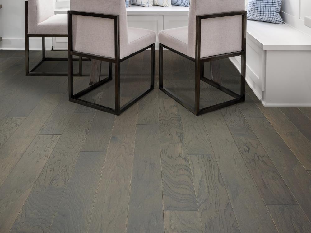 Shaw Hickory Charcoal hardwood flooring — installed room view