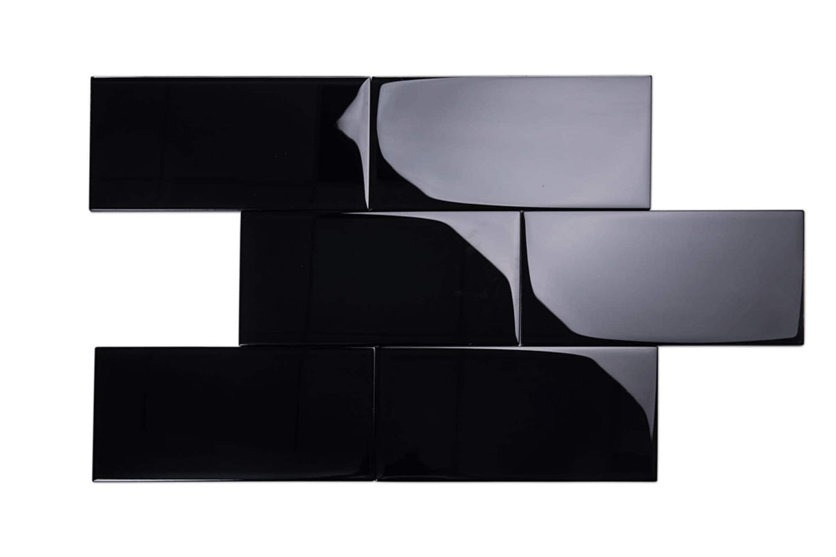 Giorbello Classic Premium Black 6-in x 12-in Glossy Glass Subway Wall Tile (5-sq. ft/ Carton)