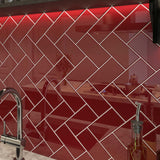 Giorbello (Sample) 3x6 Glass Subway Tiles Ruby Red 3-in x 6-in Glossy Glass Brick Subway Wall Tile