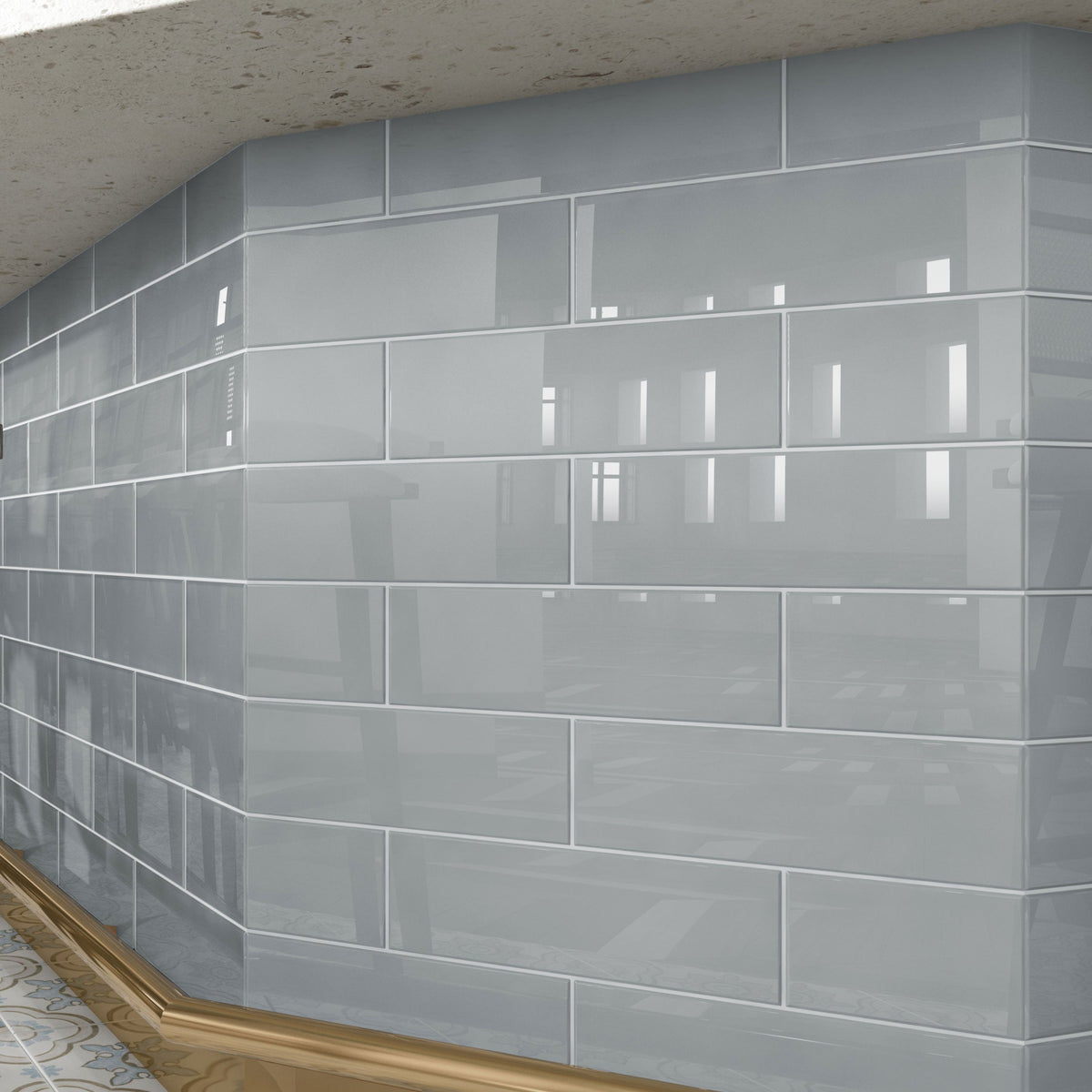 Giorbello (Sample) 4x12 glass subway tiles True Gray 4-in x 12-in Glossy Glass Brick Subway Wall Tile